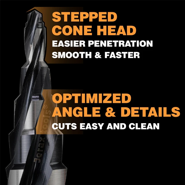 Alt view image 4 of 6 - 1/4"-3/4" M2 Step Drill Bit Unibit for Hole Drilling 5 Sizes M2 HSS; Hole Drilling in Extra Thick Material/Panel/Plate, Stainless Steel, Copper, Aluminum, Wood, Plastic