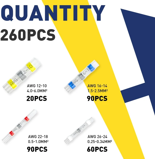 Alt view image 2 of 7 - 260PCS Solder Seal Wire Connectors Kit, 4 Colors/4 Sizes 26-10 AWG, Wire Gauge Markings, Clear Sleeves, Hot-Melt Adhesive Rings, Compartment Storage, Automotive Wiring