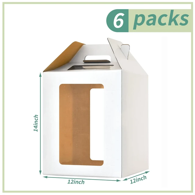 Alt view image 2 of 6 - 12x12x14 Inch Tall Cake Boxes for Tier Cakes,Layer Tiered Cake Box,6Pack 10in 12in Tall Cake Carrier,large cake box,Durable White Bakery Box for Wedding, Birthday, Party