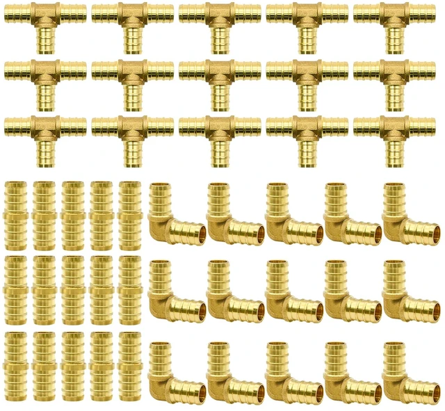 Main image of 45pcs 1/2" PEX Fittings, Elbow TEE Straight Couplings Set, PEX Brass Crimp Fitting Combo with Tees, Elbows, Straights