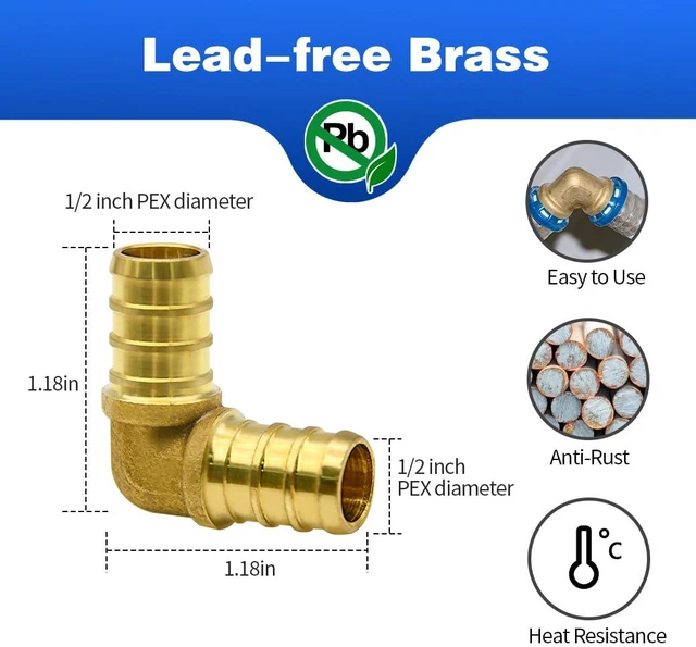 Alt view image 2 of 7 - 45pcs 1/2" PEX Fittings, Elbow TEE Straight Couplings Set, PEX Brass Crimp Fitting Combo with Tees, Elbows, Straights