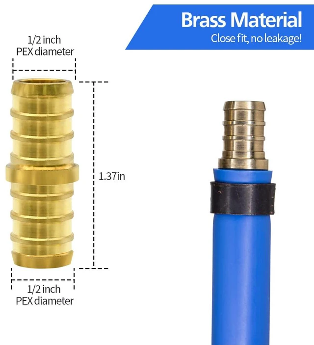 Alt view image 3 of 7 - 25 Pack 1/2" PEX Fittings, Brass Straight Coupling Fittings, for PEX Tubing Pipe