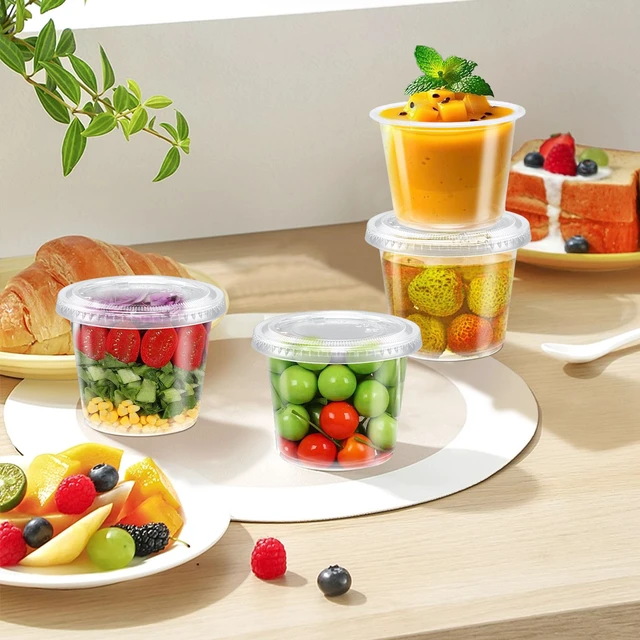 Alt view image 4 of 7 - 360 Sets 5.5 oz Disposable Plastic Portion Cups with Lids Clear Food-safe Jello Shot Cups,Leak-proof Small Condiment Containers for Sauces/Salad/Dressings/Samples and Jello Shots