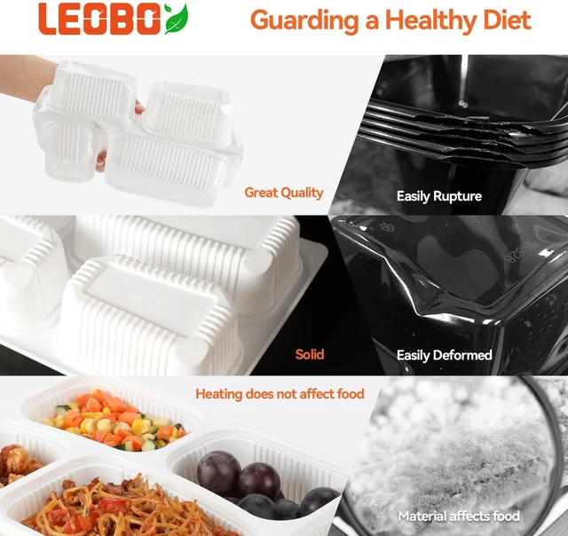Alt view image 6 of 6 - 40 Pack 34oz 4-Compartment Bento Box - Shrink Wrapped No Pre-Wash BPA Free Leak-Resistant Takeout Containers | Microwave Safe | Shatterproof Flexible PP To Go Box, Bulk Leftover Storage