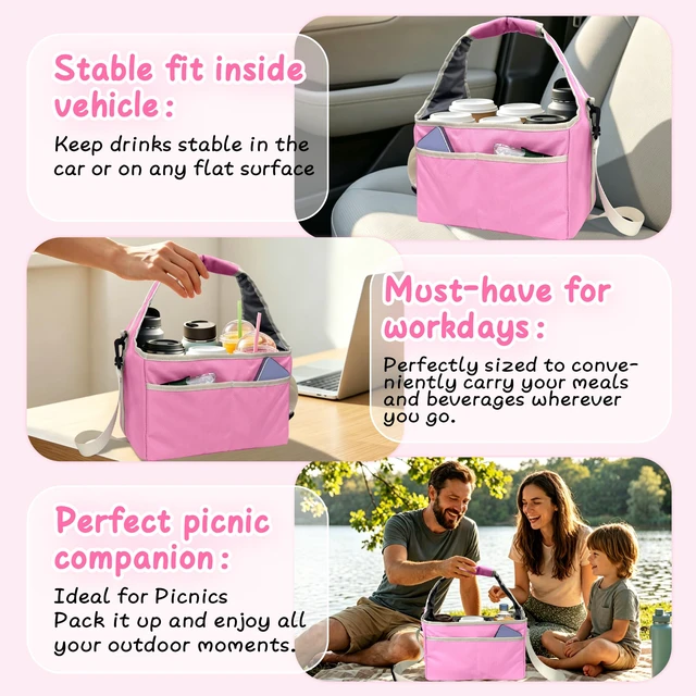 Alt view image 4 of 7 - Reusable Drink Carrier Tote Bag with Handle Family Size 6 Compartment Water Bottle Holder with Adjustable Shoulder Strap & Removable Dividers Multiple Tumbler Caddy for Car,Delivery,Family Outings
