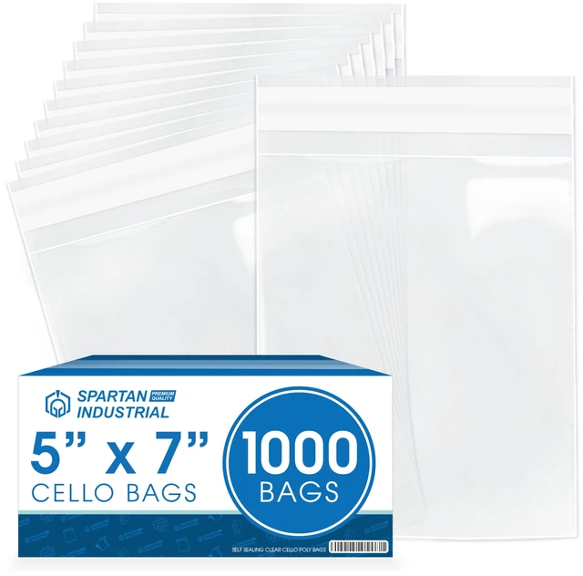 Main image of 5" X 7" Self-Sealing Cellophane Bags (1000 Count) Clear Cookie Bags With Seal for Decorated Cookies, Treats, and Candy - Resealable Adhesive Flap, Reinforced Sides