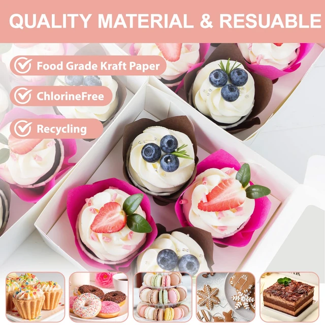 Alt view image 5 of 7 - Cupcake Boxes with Window, 6x6x3 Inches Cookie Boxes,50 Pack,White Bakery Treat Boxes for Pastry, Desserts, Chocolate Strawberries, Cupcake Containerss for Gift Giving with Stickers & Twine