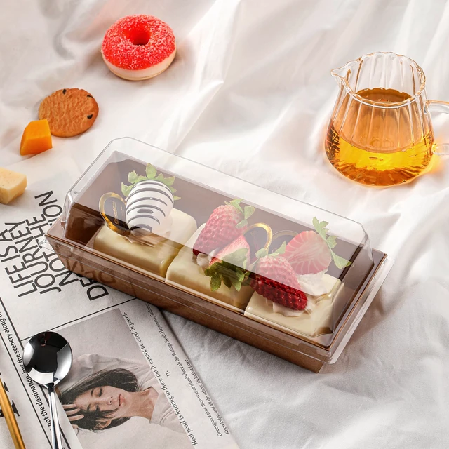 Alt view image 5 of 7 - 50 Pack 7.5x3.3in Small Charcuterie Boxes with Clear Lids, Mini Treat Box Disposable Grease-Proof Paper Containers, Dessert Packaging For Cookies, Cake Slice, Chocolate Strawberry, Donut, Pastry
