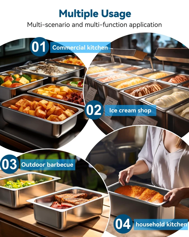 Alt view image 6 of 7 - 6 Pack Hotel Pans 1/3 Size 6" Deep Stainless Steel Steam Table Pan 22 Gauge Anti Jam Commercial Food Pans for Hotel, Party, Buffet, Catering Supplies