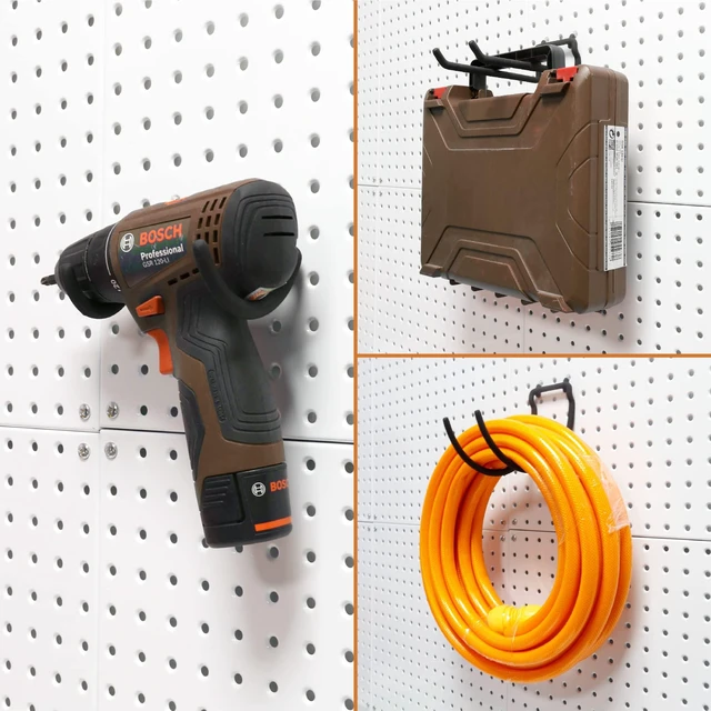 Alt view image 4 of 5 - 24 Pack Pegboard Drill Holder Tool Hooks for 1/4 Inch Pegboard Utility Hooks with 20 lb Capacity for Power Tools, Drills, Hammers, Cords, Hoses, Brooms and Shovels