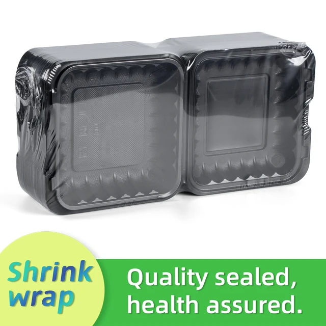 Alt view image 2 of 6 - 8 Inch 34oz 55-Pack Black To Go Boxes - Shrink Wrapped No Pre-Wash BPA Free Sturdy Reusable & Elegant | Microwave Safe for Hot Meals, Leftovers & Events | Disposable Takeout Food Containers