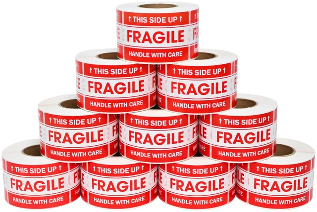 Main image of L LIKED 5000 Fragile Stickers 2"x3" for Shipping and Moving 10 rolls, 500 Labels Per Roll, Includes "Handle with Care" & "This Side Up" designs, Strong Adhesive