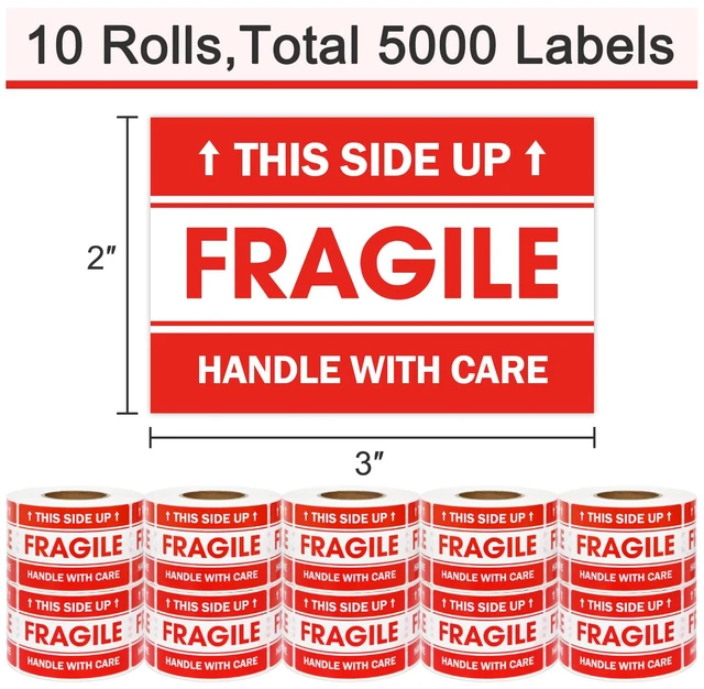 Alt view image 2 of 6 - L LIKED 5000 Fragile Stickers 2"x3" for Shipping and Moving 10 rolls, 500 Labels Per Roll, Includes "Handle with Care" & "This Side Up" designs, Strong Adhesive
