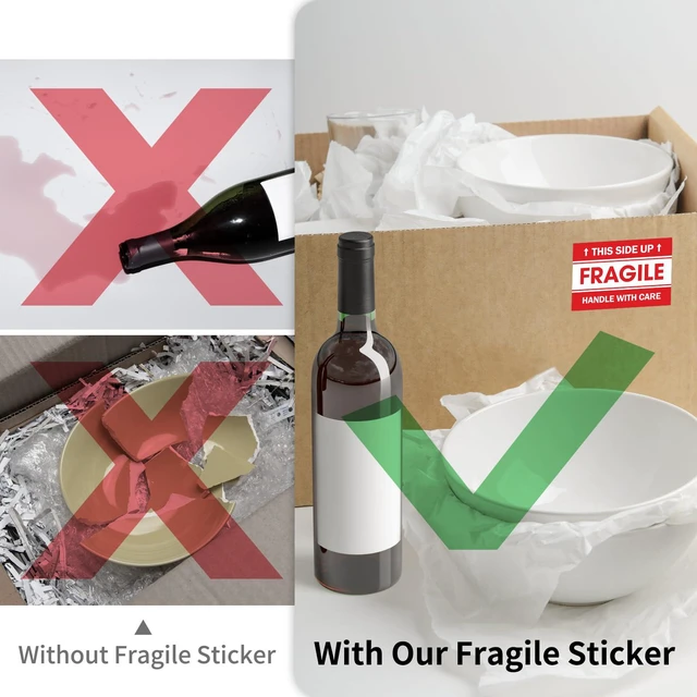 Alt view image 5 of 6 - L LIKED 5000 Fragile Stickers 2"x3" for Shipping and Moving 10 rolls, 500 Labels Per Roll, Includes "Handle with Care" & "This Side Up" designs, Strong Adhesive