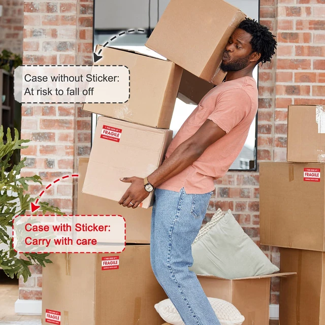 Alt view image 6 of 6 - L LIKED 5000 Fragile Stickers 2"x3" for Shipping and Moving 10 rolls, 500 Labels Per Roll, Includes "Handle with Care" & "This Side Up" designs, Strong Adhesive