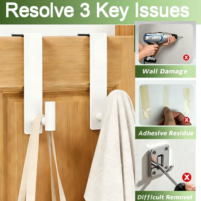 Alt view image 4 of 7 - Stainless Steel Over The Door Hooks Heavy Duty, Bathroom Towel Holder Door Mount Coat Rack Towel Rack for Bedroom, Doors Hangers Towel Hooks for Bathroom Dorm Essentials (White, 2 Pack)