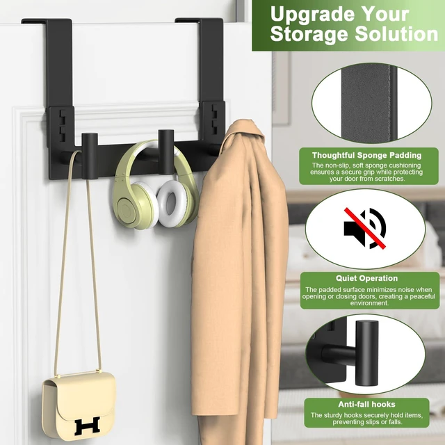 Alt view image 6 of 7 - Stainless Steel Over The Door Hooks Heavy Duty, Bathroom Towel Holder Door Mount Coat Rack Towel Rack for Bedroom, Doors Hangers Towel Hooks for Bathroom Dorm Essentials (1Pack, Black-3 Hooks)