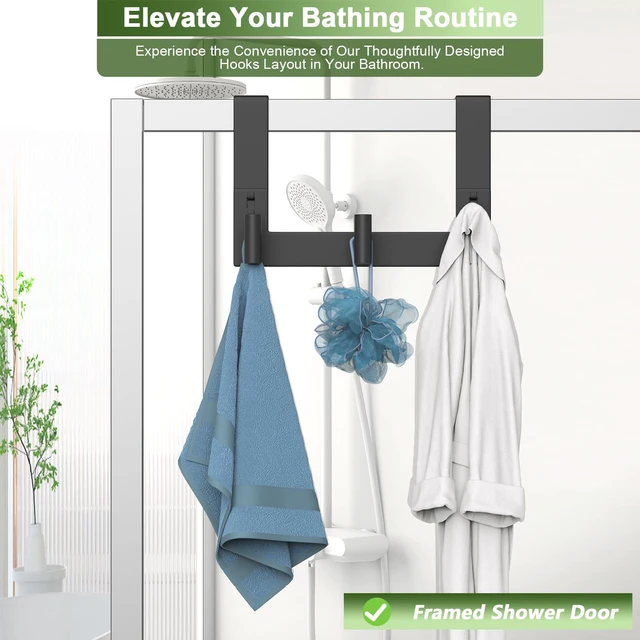 Alt view image 5 of 7 - Stainless Steel Over The Door Hooks Heavy Duty, Bathroom Towel Holder Door Mount Coat Rack Towel Rack for Bedroom, Doors Hangers Towel Hooks for Bathroom Dorm Essentials (1Pack, Black-3 Hooks)