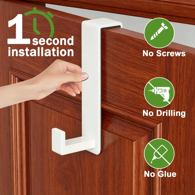 Alt view image 3 of 7 - Stainless Steel Over The Door Hooks Heavy Duty, Door Mount Coat Rack Bathroom Towel Holder Towel Rack for Bedroom, Doors Hangers Towel Hooks for Bathroom Dorm Essentials (White, 2 Pack)