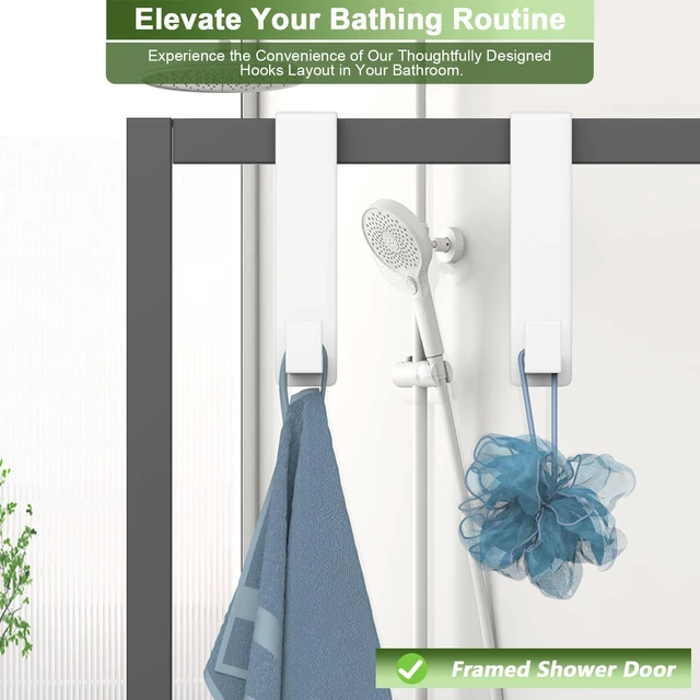 Alt view image 5 of 7 - Stainless Steel Over The Door Hooks Heavy Duty, Door Mount Coat Rack Bathroom Towel Holder Towel Rack for Bedroom, Doors Hangers Towel Hooks for Bathroom Dorm Essentials (White, 2 Pack)