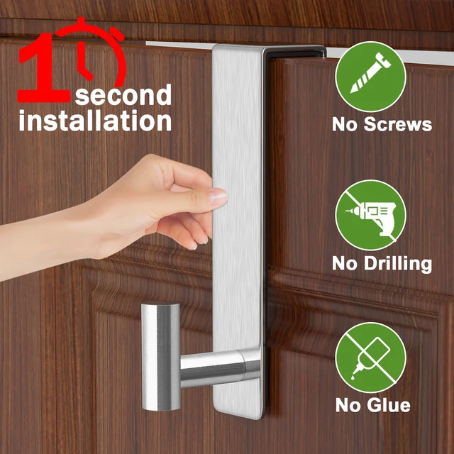 Alt view image 3 of 7 - Stainless Steel Over The Door Hooks Heavy Duty, Bathroom Towel Holder Door Mount Coat Rack Towel Rack for Bedroom, Doors Hangers Towel Hooks for Bathroom Dorm Essentials (Silver, 2 Pack)