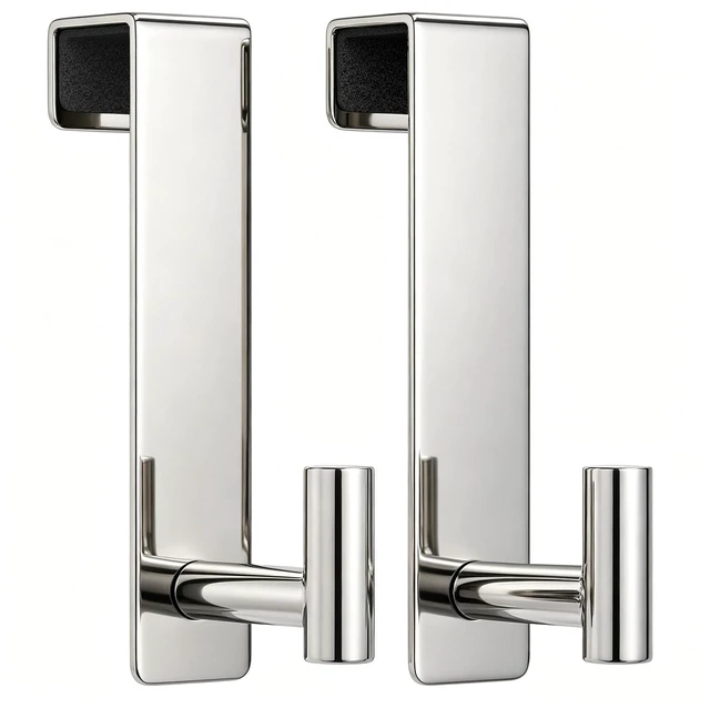 Main image of Stainless Steel Over The Door Hooks Heavy Duty, Bathroom Towel Holder Door Mount Coat Rack Towel Rack for Bedroom, Doors Hangers Towel Hooks for Bathroom Dorm Essentials (Chrome, 2 Pack)