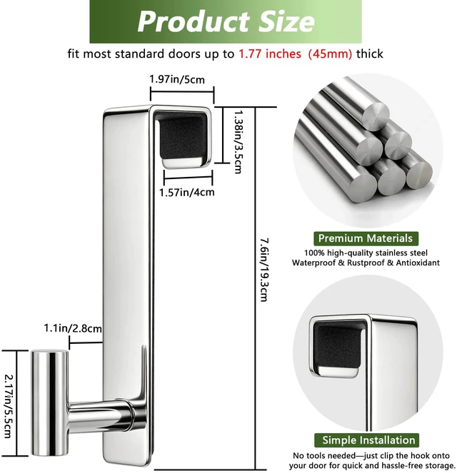 Alt view image 2 of 7 - Stainless Steel Over The Door Hooks Heavy Duty, Bathroom Towel Holder Door Mount Coat Rack Towel Rack for Bedroom, Doors Hangers Towel Hooks for Bathroom Dorm Essentials (Chrome, 2 Pack)