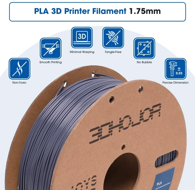 Alt view image 2 of 5 - PLA Filament 1.75mm,3D Printing Filament,1kg*2 Cardboard Spool, Fit Most FDM 3D Printer,Dimensional Accuracy +/- 0.03 mm,Vacuum Packaging-2Pack Grey