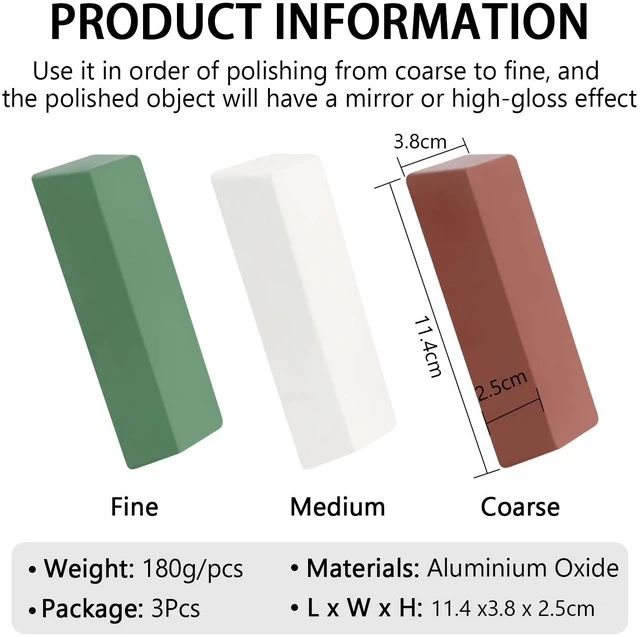 Alt view image 2 of 7 - Buffing Polishing Cutting Compounds 20 Oz.Kit-Green Fine/White Medium/Red Coarse,for Stainless Steel Aluminum Jewelry - 3 Pcs