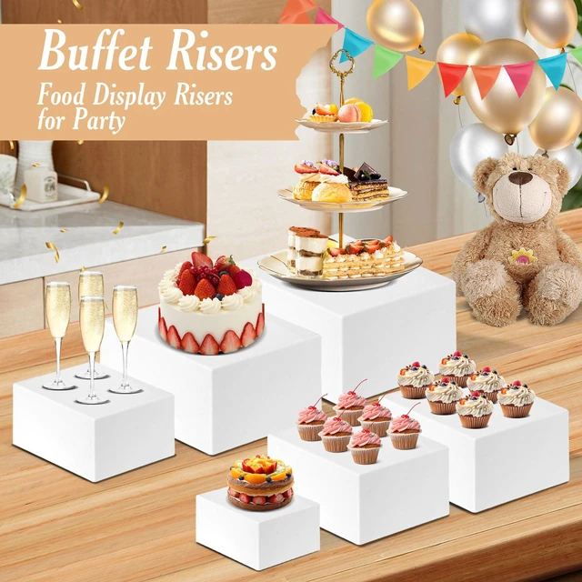 Alt view image 3 of 7 - 6 PCS Buffet Risers, Large Food Risers for Buffet Table, Dessert Display Food Display Risers for Party, Acrylic Boxes Dessert Table Display Set, Risers Display Stands (10" 9" 8" 7" 6" 5", White)