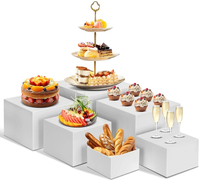 Main image of 6 PCS Buffet Risers, Large Food Risers for Buffet Table, Dessert Display Food Display Risers for Party, Acrylic Boxes Dessert Table Display Set, Risers Display Stands (10" 9" 8" 7" 6" 5", White)