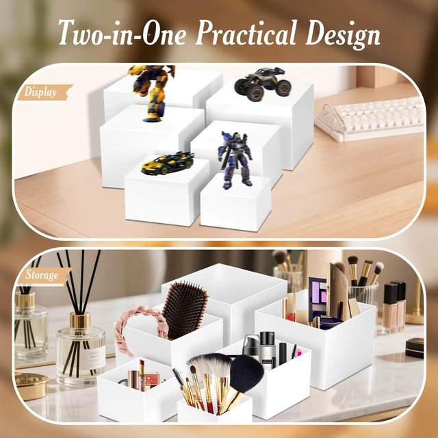 Alt view image 5 of 7 - 6 PCS Buffet Risers, Large Food Risers for Buffet Table, Dessert Display Food Display Risers for Party, Acrylic Boxes Dessert Table Display Set, Risers Display Stands (10" 9" 8" 7" 6" 5", White)