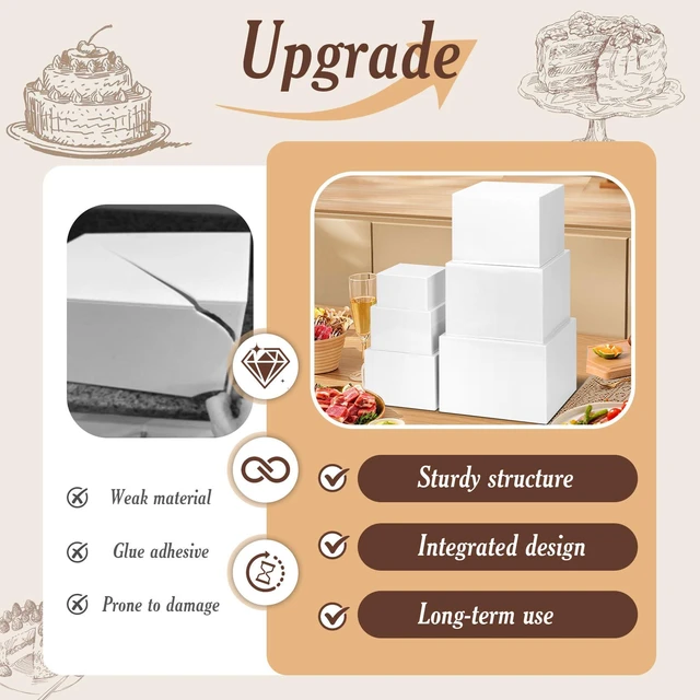 Alt view image 6 of 7 - 6 PCS Buffet Risers, Large Food Risers for Buffet Table, Dessert Display Food Display Risers for Party, Acrylic Boxes Dessert Table Display Set, Risers Display Stands (10" 9" 8" 7" 6" 5", White)