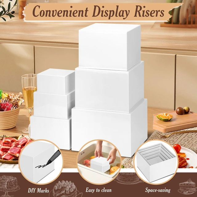 Alt view image 4 of 7 - 6 PCS Buffet Risers, Large Food Risers for Buffet Table, Dessert Display Food Display Risers for Party, Acrylic Boxes Dessert Table Display Set, Risers Display Stands (10" 9" 8" 7" 6" 5", White)
