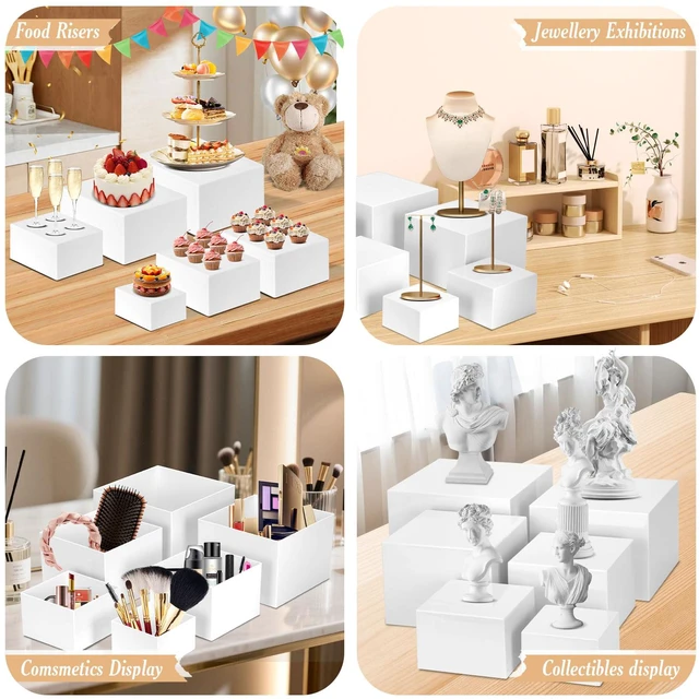 Alt view image 7 of 7 - 6 PCS Buffet Risers, Large Food Risers for Buffet Table, Dessert Display Food Display Risers for Party, Acrylic Boxes Dessert Table Display Set, Risers Display Stands (10" 9" 8" 7" 6" 5", White)