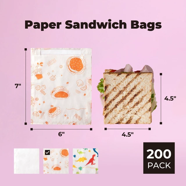 Alt view image 2 of 7 - 200 Pack Paper Sandwich Bags Sealable 7 x 6, Orange Greaseproof Snack Bags, Food Grade Pastry Bag, Recyclable Small Paper Bags, Cookie Sleeves, Food Packaging for Bakery, Donut