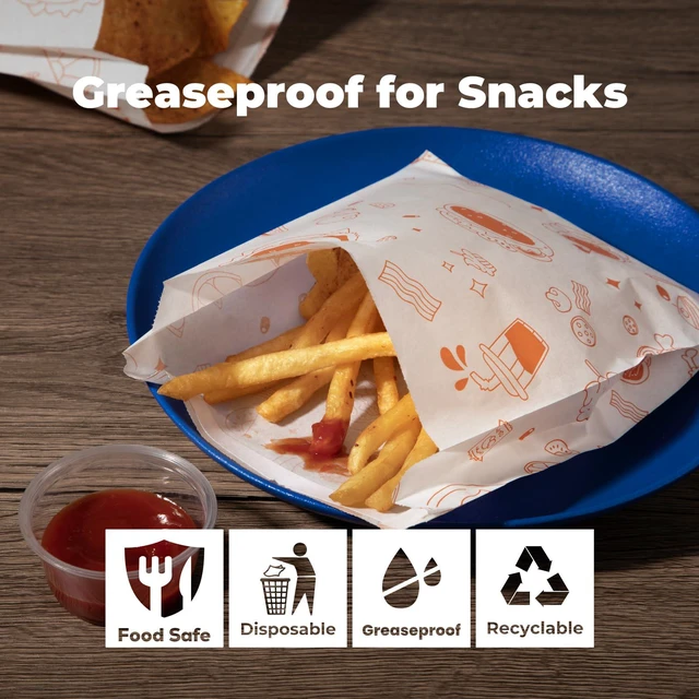 Alt view image 3 of 7 - 200 Pack Paper Sandwich Bags Sealable 7 x 6, Orange Greaseproof Snack Bags, Food Grade Pastry Bag, Recyclable Small Paper Bags, Cookie Sleeves, Food Packaging for Bakery, Donut
