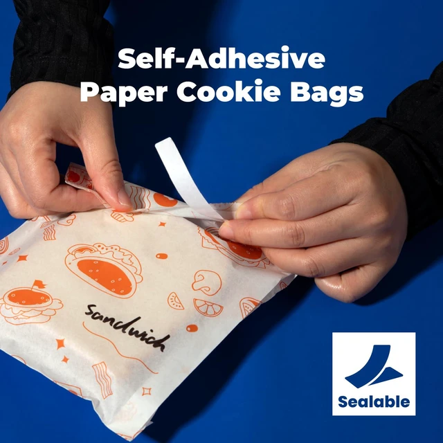 Alt view image 4 of 7 - 200 Pack Paper Sandwich Bags Sealable 7 x 6, Orange Greaseproof Snack Bags, Food Grade Pastry Bag, Recyclable Small Paper Bags, Cookie Sleeves, Food Packaging for Bakery, Donut