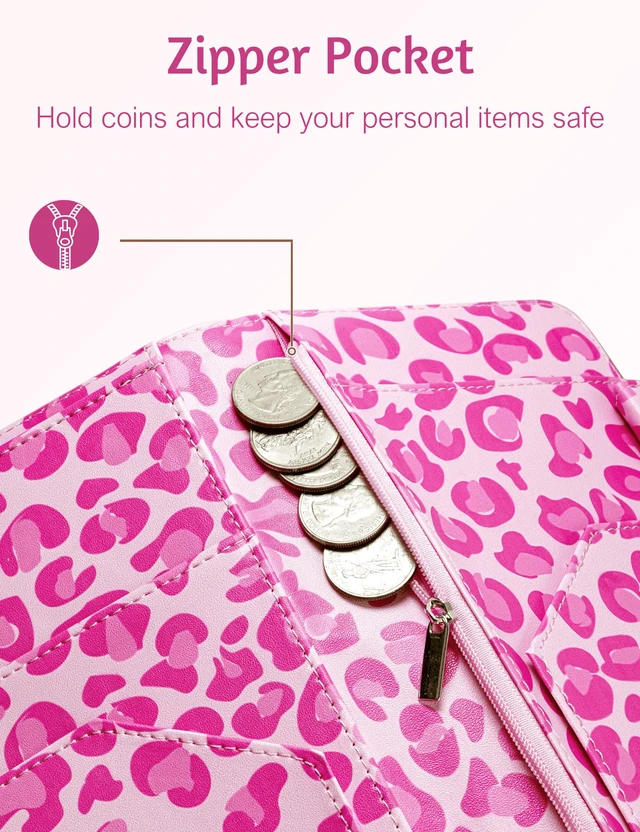 Alt view image 5 of 7 - Server Book for Waitress, Zipper Pocket, Magnetic Closure, Pink Leopard Cute Waitress Book Wallet with Money Pocket, Cheetah 5"x9", Restaurant Accessories, Waitstaff Organizer for Server Apron