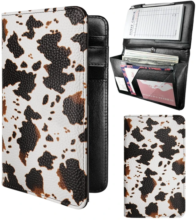 Main image of Server Book for Waitress with Zipper Pocket, Magnetic Pocket, Cow Print Cute Waitress Book 5"x8", Server Wallet with Money Pouch, Restaurant Accessories, Waitstaff Organizer for Server Apron
