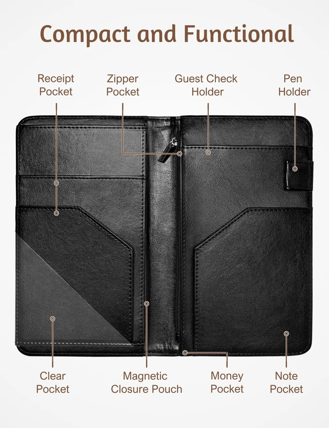 Alt view image 3 of 7 - Server Book for Waitress with Zipper Pocket, Magnetic Pocket, Cow Print Cute Waitress Book 5"x8", Server Wallet with Money Pouch, Restaurant Accessories, Waitstaff Organizer for Server Apron