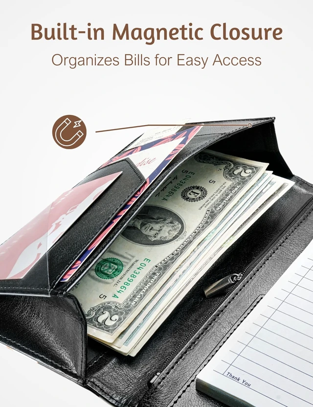 Alt view image 4 of 7 - Server Book for Waitress with Zipper Pocket, Magnetic Pocket, Cow Print Cute Waitress Book 5"x8", Server Wallet with Money Pouch, Restaurant Accessories, Waitstaff Organizer for Server Apron