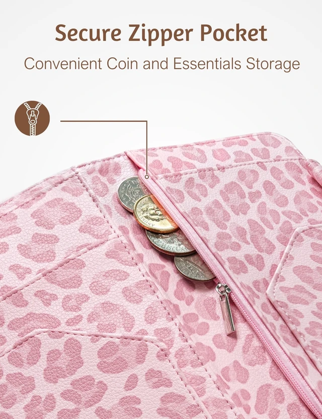 Alt view image 5 of 7 - Server Book for Waitress, Magnetic, Zipper Pocket, Light Pink Leopard Cute Waitress Book 5"x8", Server Wallet with Money Pouch, Restaurant Accessories, Waitstaff Organizer for Server Apron