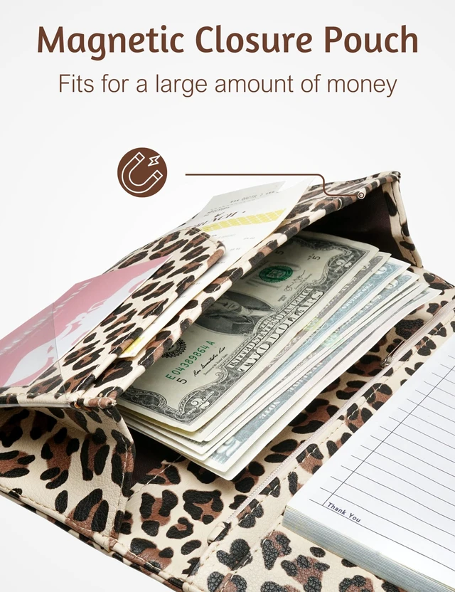 Alt view image 5 of 7 - Server Book for Waitress with Zipper Pocket, Magnetic Pocket, Leopard Cute Waitress Book Wallet with Money Pocket, Cheetah 5"x9", Restaurant Accessories, Waitstaff Organizer for Server Apron