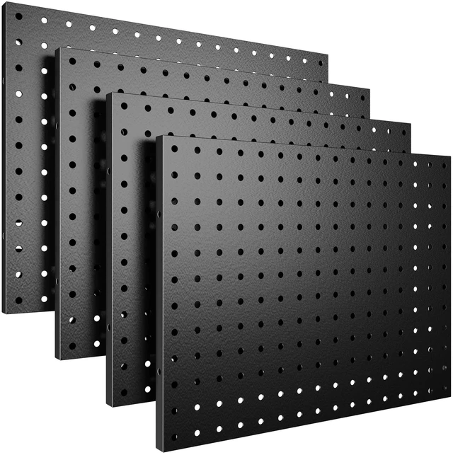 Main image of Peg Board, 4 Pack Metal Pegboard Panels Black Boards Wall Organizer Tools Pegboard Storage System for Workbench, Garage Tool Storage, Office Organization, Wall Home, Craft Room