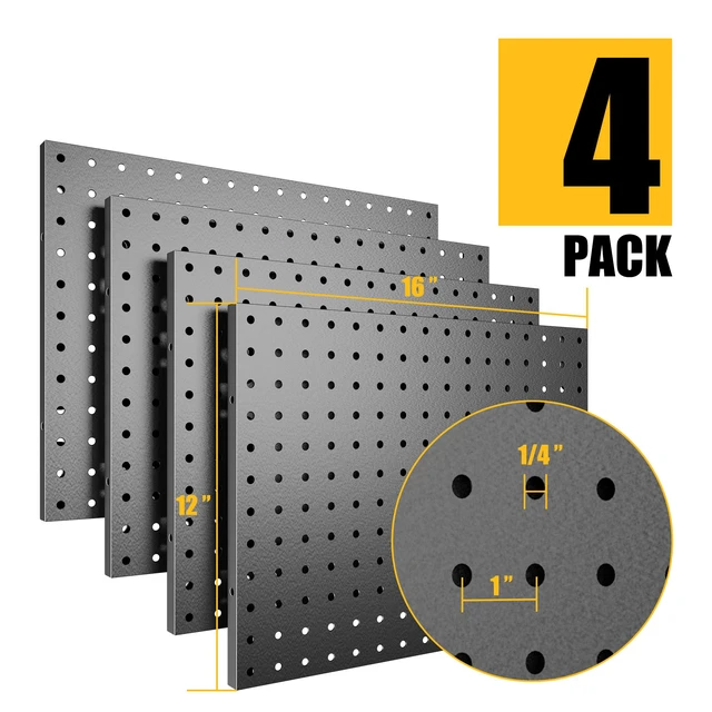 Alt view image 3 of 7 - Peg Board, 4 Pack Metal Pegboard Panels Black Boards Wall Organizer Tools Pegboard Storage System for Workbench, Garage Tool Storage, Office Organization, Wall Home, Craft Room