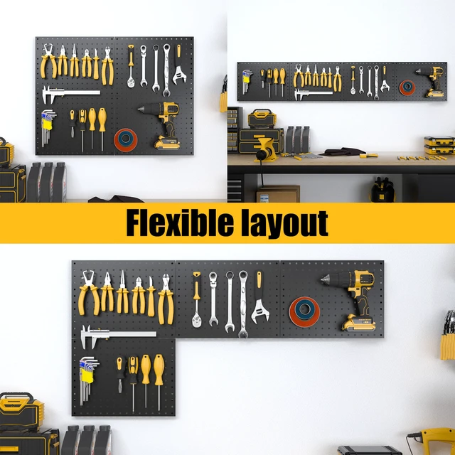 Alt view image 5 of 7 - Peg Board, 4 Pack Metal Pegboard Panels Black Boards Wall Organizer Tools Pegboard Storage System for Workbench, Garage Tool Storage, Office Organization, Wall Home, Craft Room