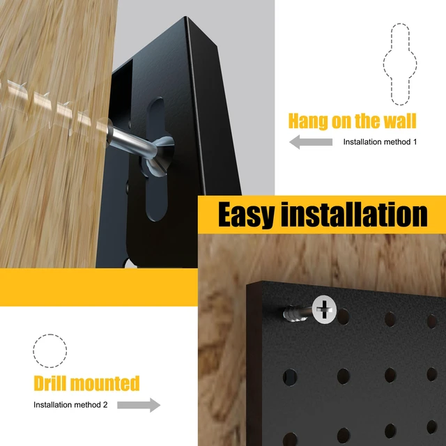 Alt view image 6 of 7 - Peg Board, 4 Pack Metal Pegboard Panels Black Boards Wall Organizer Tools Pegboard Storage System for Workbench, Garage Tool Storage, Office Organization, Wall Home, Craft Room