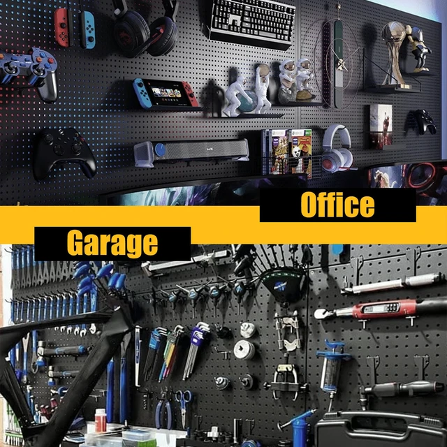 Alt view image 7 of 7 - Peg Board, 4 Pack Metal Pegboard Panels Black Boards Wall Organizer Tools Pegboard Storage System for Workbench, Garage Tool Storage, Office Organization, Wall Home, Craft Room