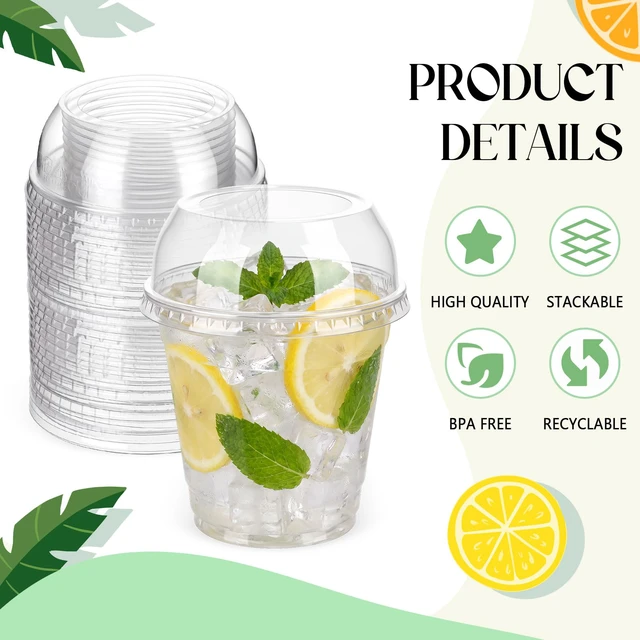 Alt view image 3 of 7 - 500 Pcs Clear Plastic Cup Dome Lids, Wide Hole, 98 mm Clear Disposable Dome Design, Fits 16oz-21oz Plastic Cups, Leak-resistant for Hot Cold Beverages, Coffee Juice Party Cafe